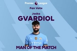 3拦截+2抢断，英超官方：格瓦迪奥尔当选曼城2-0富勒姆全场最佳