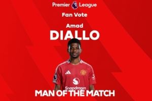 进球+造点，英超官方：阿玛德当选曼联2-0维拉全场最佳球员